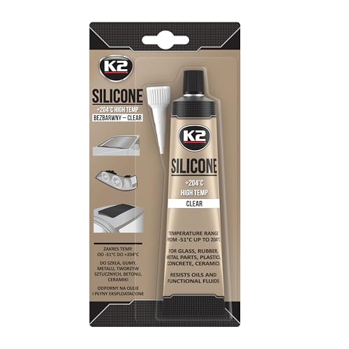 K2 Hochtemperatur Silikon, Dichtmasse, Dichtsilikon, hochtemperaturbeständig von -51°C bis + 204°C, transparent, Tube 85g