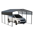 10x15FT Heavy Duty Metal Carport, Galvanized Steel Frame & Roof with Reinforced Base, All-Weather Outdoor Shelter for Vehicles, Boats and Outdoor Storage