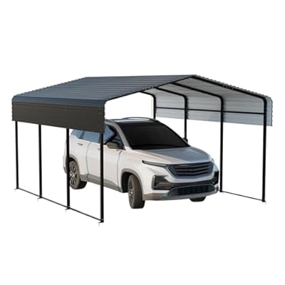 10x15FT Heavy Duty Metal Carport, Galvanized Steel Frame & Roof with Reinforced Base, All-Weather Outdoor Shelter for Vehicles, Boats and Outdoor Storage