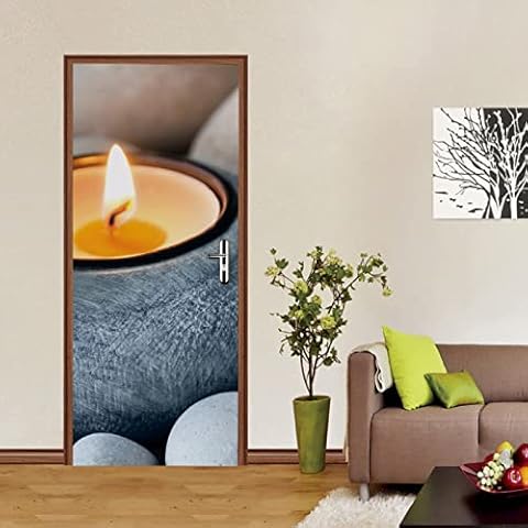 MASACANDY DIY Door Sticker 3D for Interior Doors Self-Adhesive Vinyl Removable Door Decals Waterproof Classic, Flame 32.6 X 80.3 inch Bedroom Living Room Bathroom House Decoration Cover