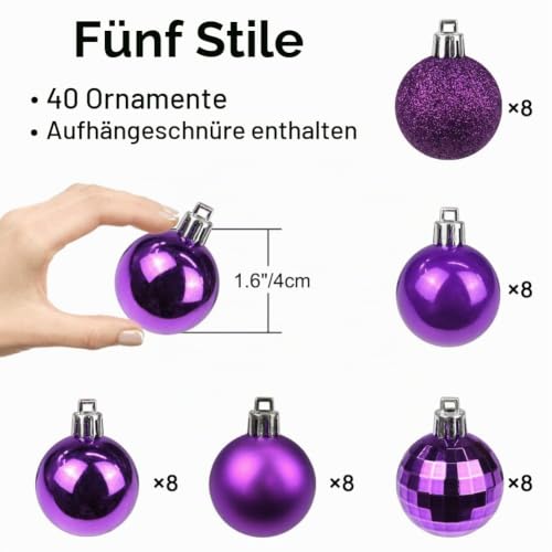 4CM Weihnachtsdeko Weihnachtskugeln, 40 Stücke Bruchsiche Christbaumkugeln Ornamente Weihnachtsbaumschmuck für Weihnachtsbaum… – Ansicht 2