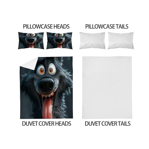 Housse de couette loup imprimé 3D relief parure de lit animaux super king - 4