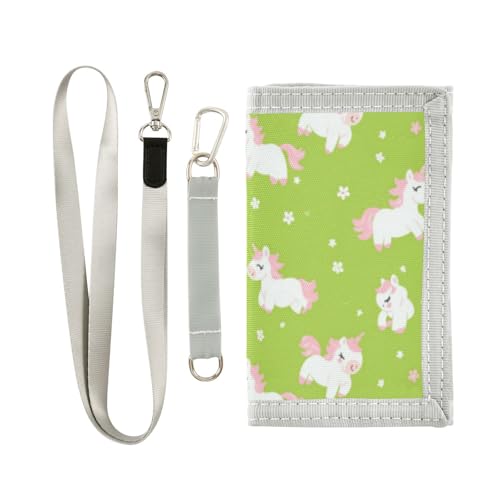 Wusikd Cute Unicorns Kids Wallet for Boys Girls Green Pink Toddler Trifold Wallet Novelty Wallet for Teens Women Men