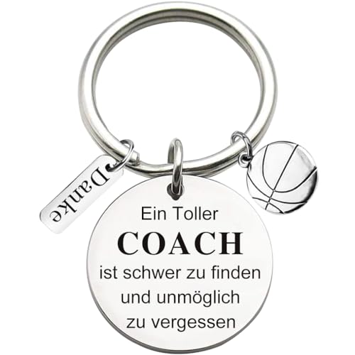 Tecreo Edelstahl Schlüsselanhänger mit Gravur Ein Toller Coach ist schwer zu finden und unmöglich zu vergessen Schlüsselring Lehrer Coach Keychain Geschenk für Lehrertag, Basketball Dekor