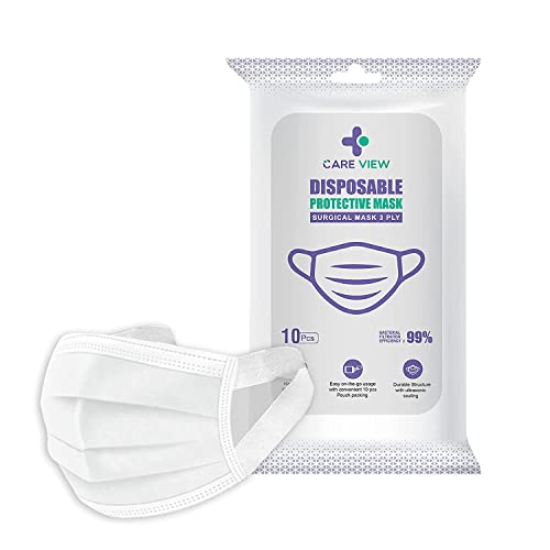 Image of Careview N95 3 Ply Disposable Surgical Face Mask Pouch with SOFT FABRIC Earloop, Certified by BFE>99% and PFE > 95%, SITRA, DRDO, ISO and CE (Pack of 200, White)