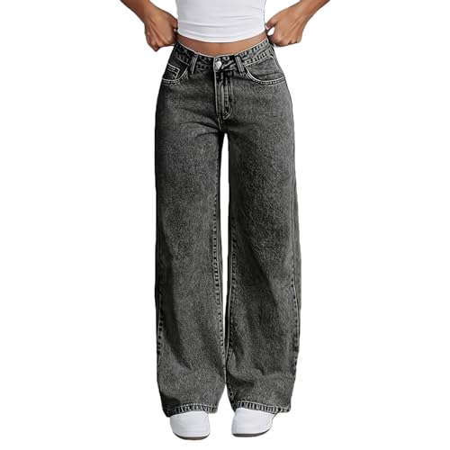 zubuaii Baggy Jeans Mädchen Wide Leg Denim Hosen Kinder Baggy Jeanshosen Lässige Weich Elastischer Bund Weites Bein Streetwear mit Taschen Teenager Loose Fit Jean Hose für 5-16 Jahre,12-13 Jahre