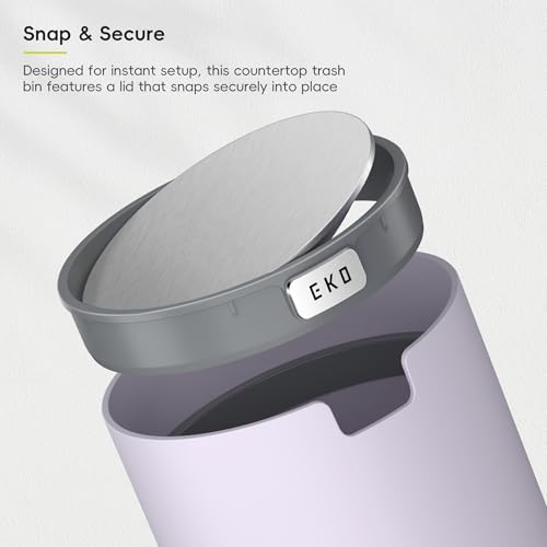 Image of EKO Fandy 0.58 Gal /2.2L Mini Trash Can with Lid, Swing-Top Desktop Trash Can for Bathroom, Countertop, Vanity, Desk or Office, Small Garbage Bin (Lavender)