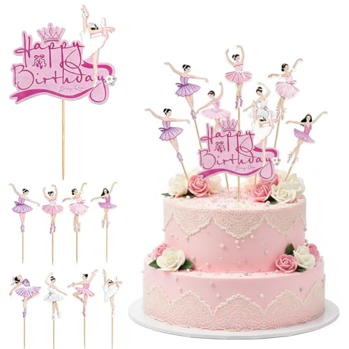 KAHZOR 9 piezas Toppers para Cupcakes de Bailarina, Diseño de Tutú Decorar Tartas, Decoración para Tartas de Niñas, Decoración para Fiestas de Cumpleaños de Bailarina, Fiesta de Ballet