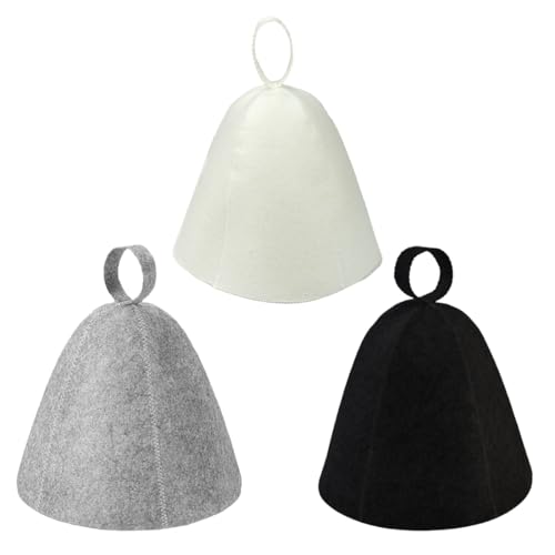 OPVYAEU 3 Pezzi Cappello Sauna in Feltro, Cappelli da Sauna, Cuffia Sauna Anti-Calore, Sauna Berretto per Uomo e Donna, Accessorio Cappello Sauna per Bagno Protezione (Grigio,Bianco,nero)