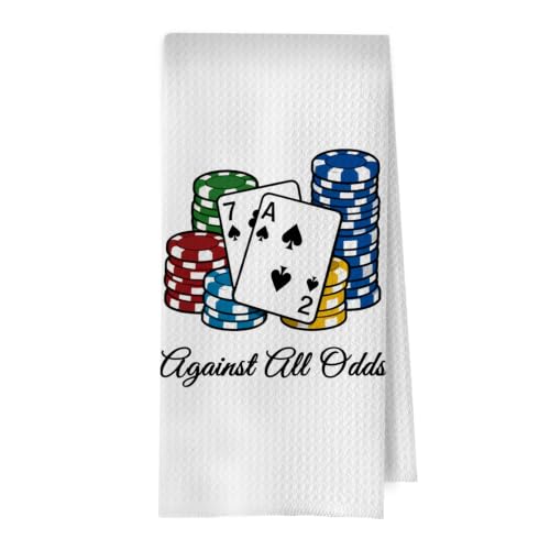 BlissfulAbon Poker Cards Kitchen Towels - Poker Themed Decorative Waffle Dish Towels, Funny Playing Card Hand Tea Towel, 16x24 Inches