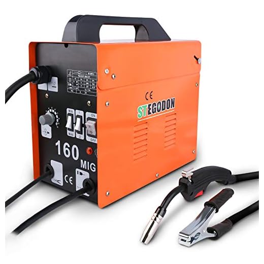 STEGODON MIG 160 Welder Portable Flux Core Wire Automatic Feed 160 Welder Machine Welding w/Free Mask ARC 110V with Electrode Holder,Work Clamp, Input Power Adapter Cable and Brush(Orange)