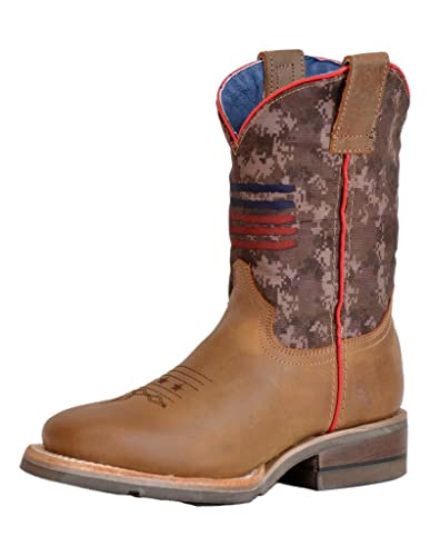 ROPER Kids Boys Brown Leather Stripes 8In Camo Cowboy Boots 13