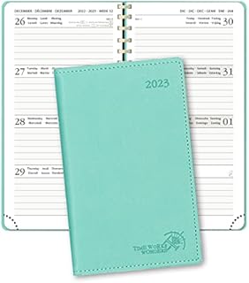 POPRUN Pocket Diary 2023 Slim Week to View 16.5 x 9 cm - Small Weekly Planner A6 Runs Dec'22 - Dec'23 with Dotted Note Pages, Vegan Leather Soft Cover,Green