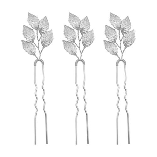 Messen Wedding Hair Pins Hair Jewelry Set Wedding Hair Accessories Decorative for Brides and Bridesmaids (Pack of 3, Silver)