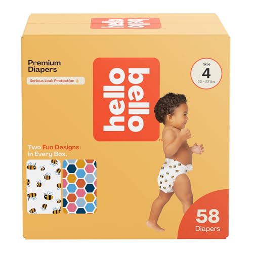 Image of Hello Bello Premium Diapers Size 4 (22-37lbs), Busy Bees & Hive Five Designs, 58ct Club Box