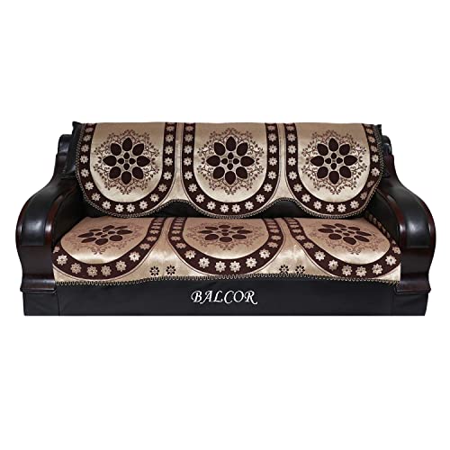 Image of Cotton 6 PCs Design DECAN Sofa Cover Set of 5 Seater(3+1+1)-Brown