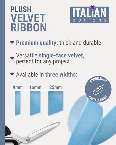 Italian Options Velvet Ribbon, Luxury, Single-Face Velvet Ribbon for Crafting, Christmas, Bows, Hair, Cakes, Weddings, Ornaments, Gift Wrapping, Flowers, 16mm 10 Metre Roll, Bottle Green