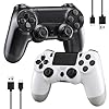 Yumcian 2 Pack for P4 Controller, Wireless Controller for P4/Pro/Slim/PC, with Non-Slip Grip of Both Sides and 2 USB-C Cable! (Black and White)