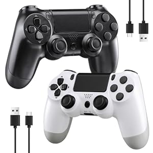 Yumcian 2 Pack for P4 Controller, Wireless Controller for P4/Pro/Slim/PC, with Non-Slip Grip of Both Sides and 2 USB-C Cable! (Black and White)