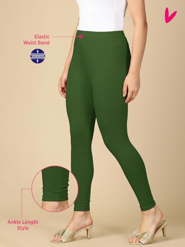 Image of PYNK Solid Premium Cotton Lycra Ankle Length Leggings for Women| Regular Fit Elastic Waist Ankle Length /Cropped Length Leggings for Women |Leggings Women Ankle Length | Free Size