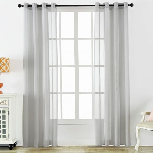 Dalina Textil - Cortina Salón Dormitorio Translúcido Liso con Rayas Color Gris Perla - Visillo con Ojales Poliéster Color Sólido para Salón Dormitorio 2 Unidades 140x260cm