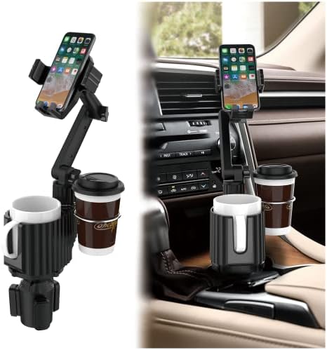 WUITIN Car Cup Holder Phone Mount,Universal Auto Cell Phone Stand with Drink Expand Cup Holder,360° Rotation Compatible with All Mobile Phones and All Car