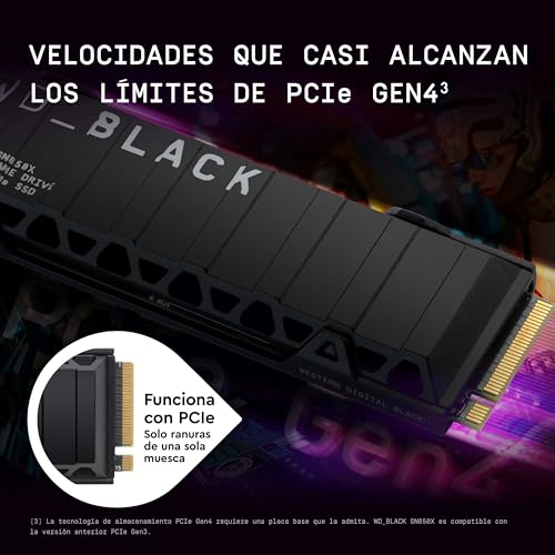 WD_BLACK SN850X NVMe SSD 8 TB M.2 2280 NVMe SSD con disipador de calor, Velocidades de lectura hasta 7200 MB/s, escritura 6600 MB/s, SSD para Juegos internos, PCIe Gen4, SSD de alto rendimento, Negro