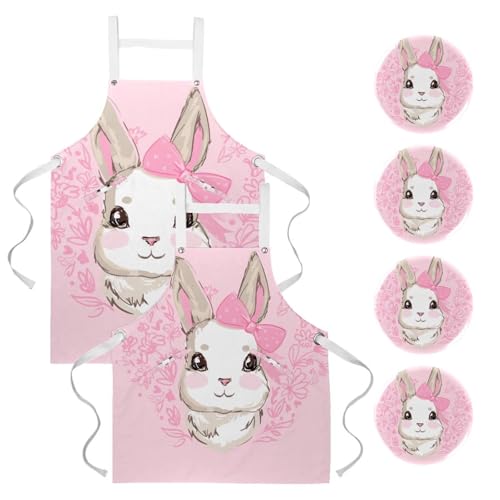 Tablier de cuisine lot de 2 motif lapin rose pour des moments doux en famille