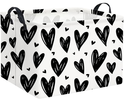 Image of Rectangular Gift Basket Kids Baby Storage Bin Toy Organizer Box for Girls Love Room Decor(Black Light Heart)