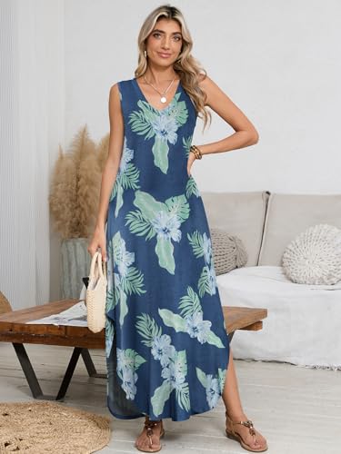 Image of BELAROI Womens Plus Size Maxi Dress Sundress Summer Casual Sleeveless V Neck Pockets Beach Swimsuit Coverup Loose