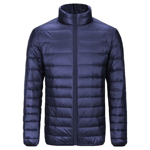 Jamron Hombre Tallas Grandes Invierno Cálida Chaqueta Acolchada con Cuello Alto Casual Chaqueta Puffer con Muchos Bolsillos Azul Marino 5XL