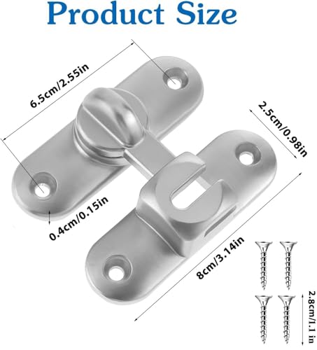 CHAOTEMAI Pestillo Puerta Corredera con 4 Tornillo Cerradura Pestillo para Puerta 90/180 Grados Pestillos para Puertas Cierre Cerrojo Puertas Interior para Cuartos Baño Correderas Habitaciones (Plata) - imagen 2