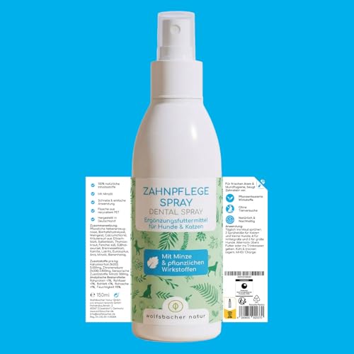Wolfsbacher Natur Zahnsteinentferner für Hunde und Katzen – Natürliche Zahnreinigung ohne Bürsten - Löst Zahnstein, verleiht frischen Atem – Dentalspray mit Minze und 100% pflanzlichen Wirkstoffen