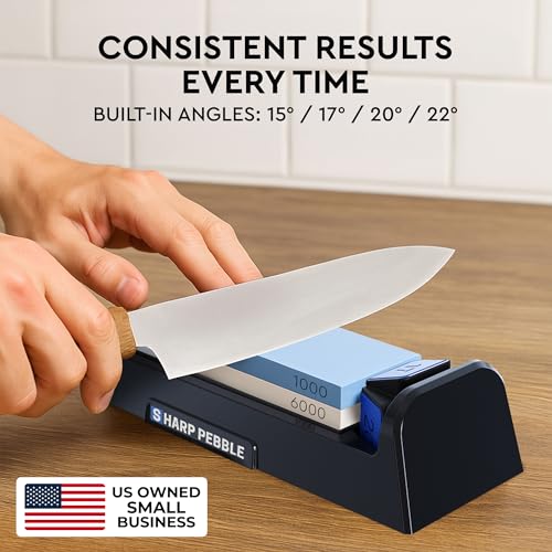 Image of Sharp Pebble Complete Whetstone Knife Sharpening System - 1000 /6000 Grit Wet Stone Sharpener Kit with Built-In Angle Guides (15 /17 /20 /22) - Beginner-Friendly