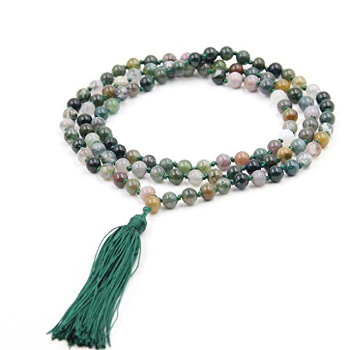 OVALBUYJ.Fée Ovalbuy - Rosario de meditación con Cuentas tibetanas, budistas, 6 mm, ágata, 108 Japa Mala, Collar de meditación