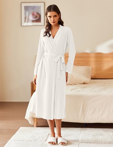 Image of Ekouaer Waffle Robes for Women Long Knit Bathrobe Lightweight Kimono Spa Robe Soft Loungewear with Pockets S-XXL