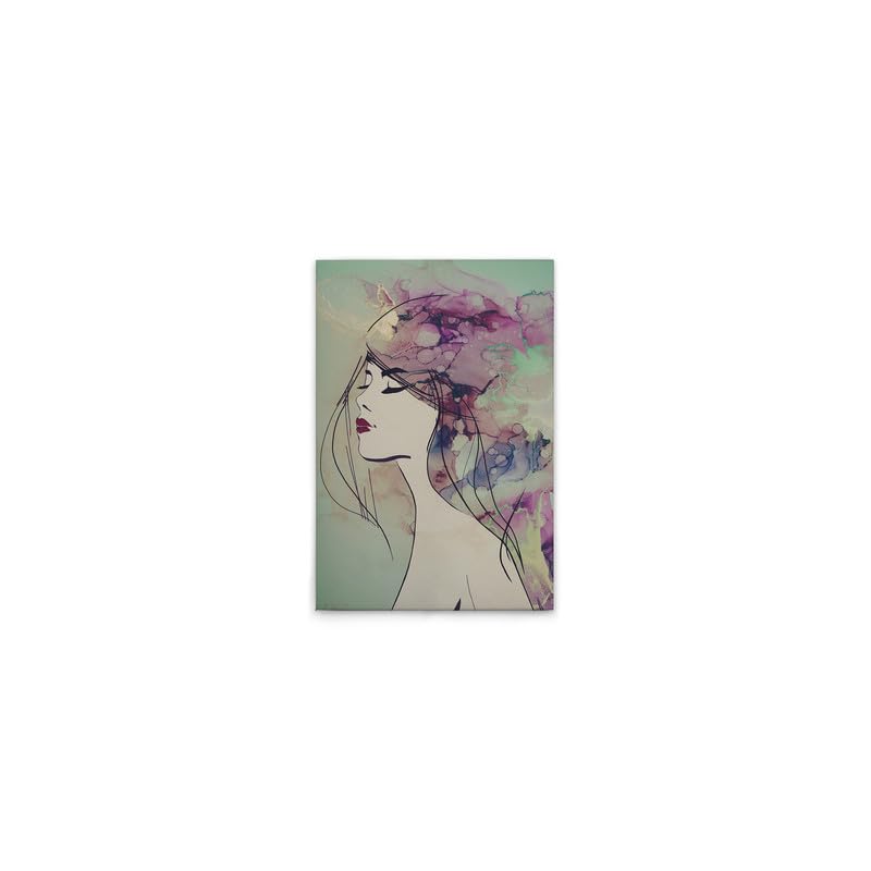 Toile femme aquarelle multicolore vert 40x60 décoration murale chambre