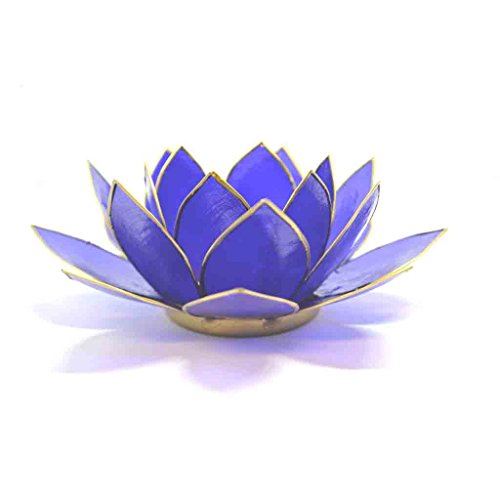 Hermoso portavelas grande de té con forma de flor de loto de índigo, 6º chakra Cover