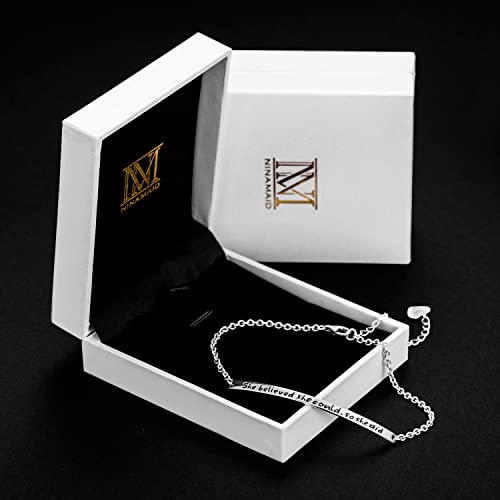 Ninamaid “She Believed She Could So She Did” Engraved 925 Sterling Silver Inspirational Bangle Bracelets #TOP4