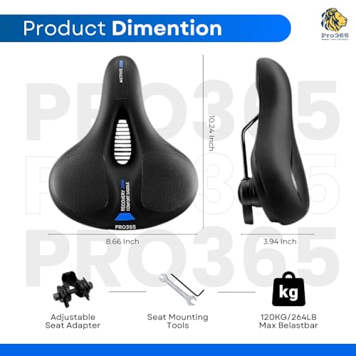 Image of PRO365 Bike Seat Cushion with Memory Foam, Waterproof Cover & Reflective Strip | USB Rechargeable LED Front Light with Loud Bell & 3 Modes | Universal Fit for Bicycles