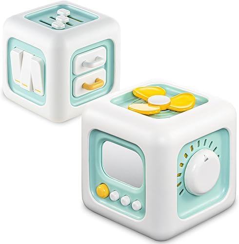 Image of Brand Conquer Montessori Busy Cube for Toddlers 1-3,Car Travel Toys Busy Board Activity Cube,Learning Stocking Stuffers Educational Birthday Gifts Baby 12-18 Months (Fan Learning 6 in 1 Light Geen)