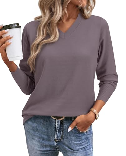 Image of Women's Spring Sweaters 2026 Casual Long Sleeve Pullover V Neck Lightweight Sweatshirts Cute Blouse Tops