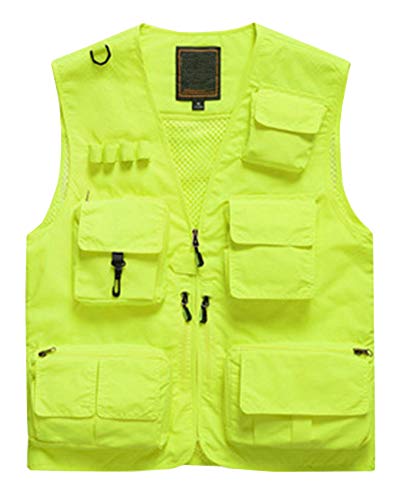 Shengwan Herren Outdoor Weste Multi-Taschened Anglerweste Freizeit Atmungsaktiv Jagd Fotografie Camping Westen Fluoreszierendes Gelb XL