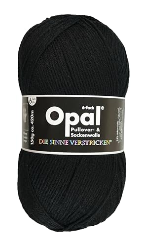 Opal Strumpfwolle Uni 6-Fach 150 gr. Farbe 5306 tiefschwarz