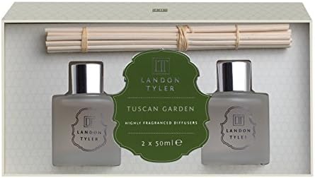 Landon Tyler Tuscan Garden | Essential Oil Reed Diffuser Set With Fragrance Notes of Tuberose & Violet | Diffusers for Bedroom Living Room Office & Bathroom | 50ml set x 2