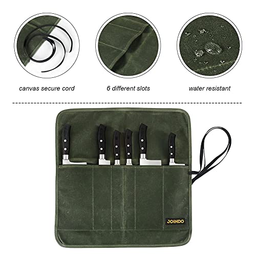 Joindo Knife Roll Bag, Chef’s Knife Roll Bag, Heavy Duty Chef Knife Roll Bag With 6 Slots, Waxed Canvas Knife Bag Roll, Knife Pouch Holder For Home Kitchen Travel Camping (Green) #TOP3