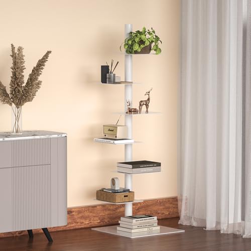 Nidouillet 6 Tier Tall Metal Bookshelf Vertical Tower Bookcase with 360 Adjustable Shelves for Small Space Corner Standing Shelf for Living Room Office Study Entryway