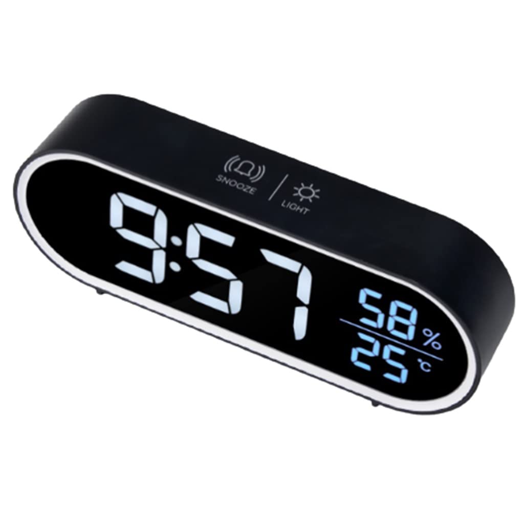 Despertador Reloj de Alarma Digital, Reloj automático Inteligente, LED HD Pantalla, tablear el Reloj electrónico con función de Snooze, USB Cargadura Recordatorio cronometrado (Color : Black)