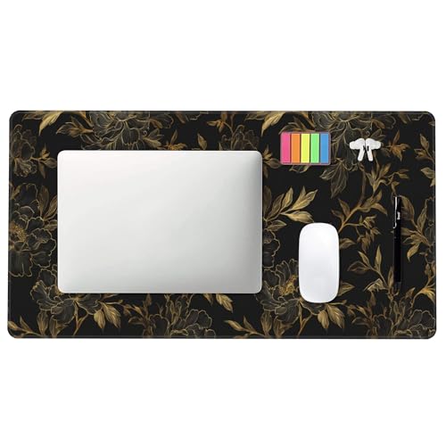 Image of Black and Gold Flowers Extended Gaming Mouse Pad, with Stitched Edges Large Mouse Pad Desk Protector, Rubber Base Mousepad Keyboard Mouses Mat for Work Game Office Home- 32 inch X 12 inch Inch,E143