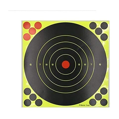 25 Pack - 8" "Stick & Splatter" - Adhesive splatterburst Shoot-N-C reactive Shooting Targets - Where you hit turns bright yellow. For .22 rifles, all air rifles, air pistols, AirSoft & BB guns! Cover